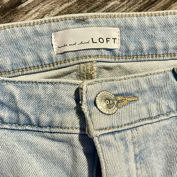 Loft Destructed Light Blue Curvy high waist ankle jeans - Picture 2 of 8